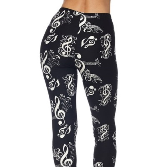 Music Melody Leggings One Size Plus Black/White - Picture 2 of 8